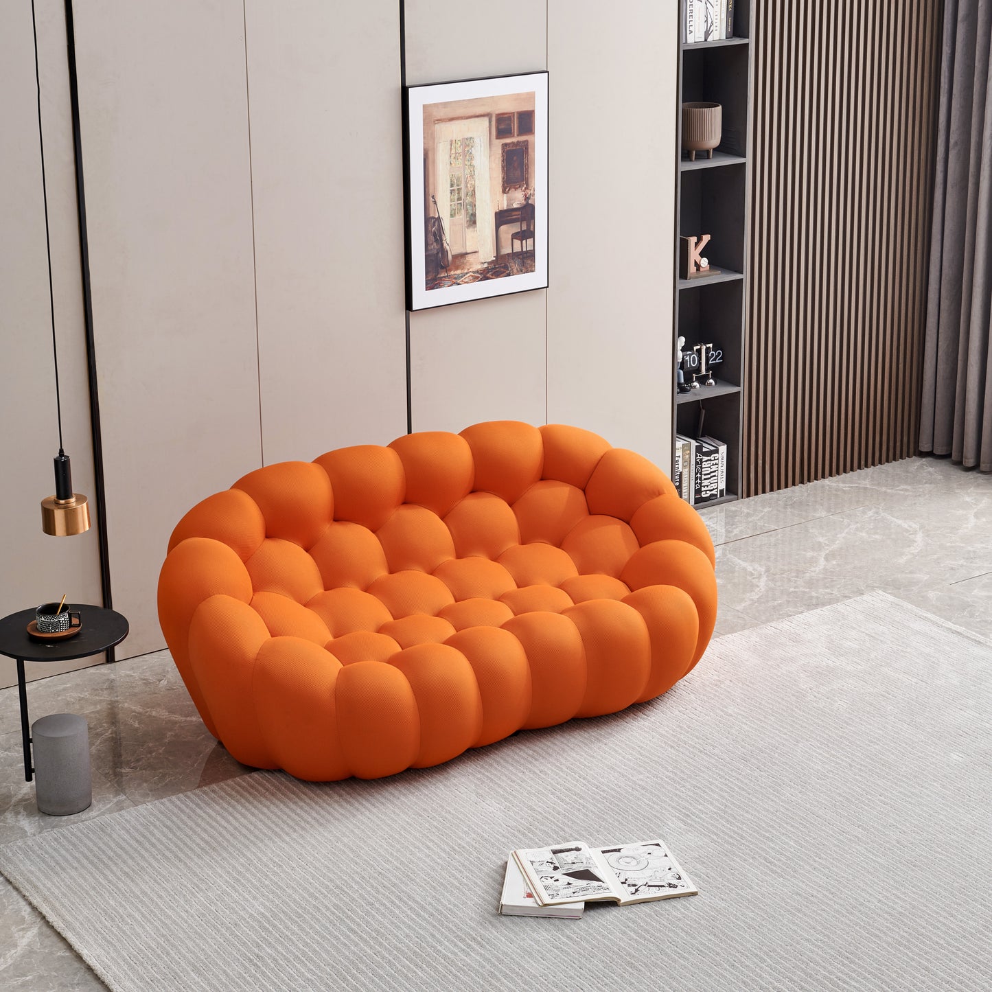 74.8" Modern Loveseat Bubble Sofa Couch, 2 Seater Upholstered Floor Sofa, Honeycomb Shaped Bubble Couch with 3D Textile Mesh Fabric - (Orange)