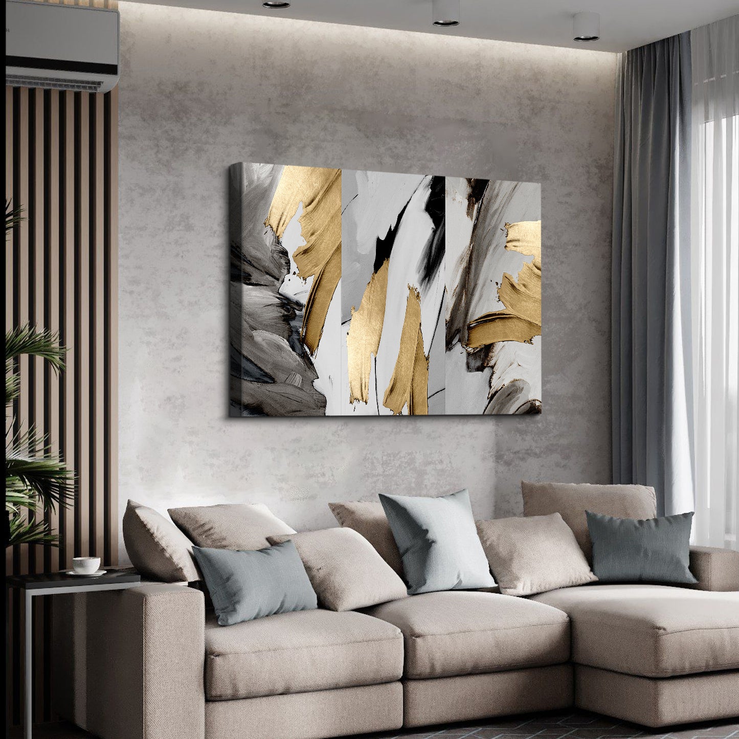 Framed Canvas Wall Art Decor Abstract Style Painting, Gold and Silver Color Painting Decoration -Ready To Hang