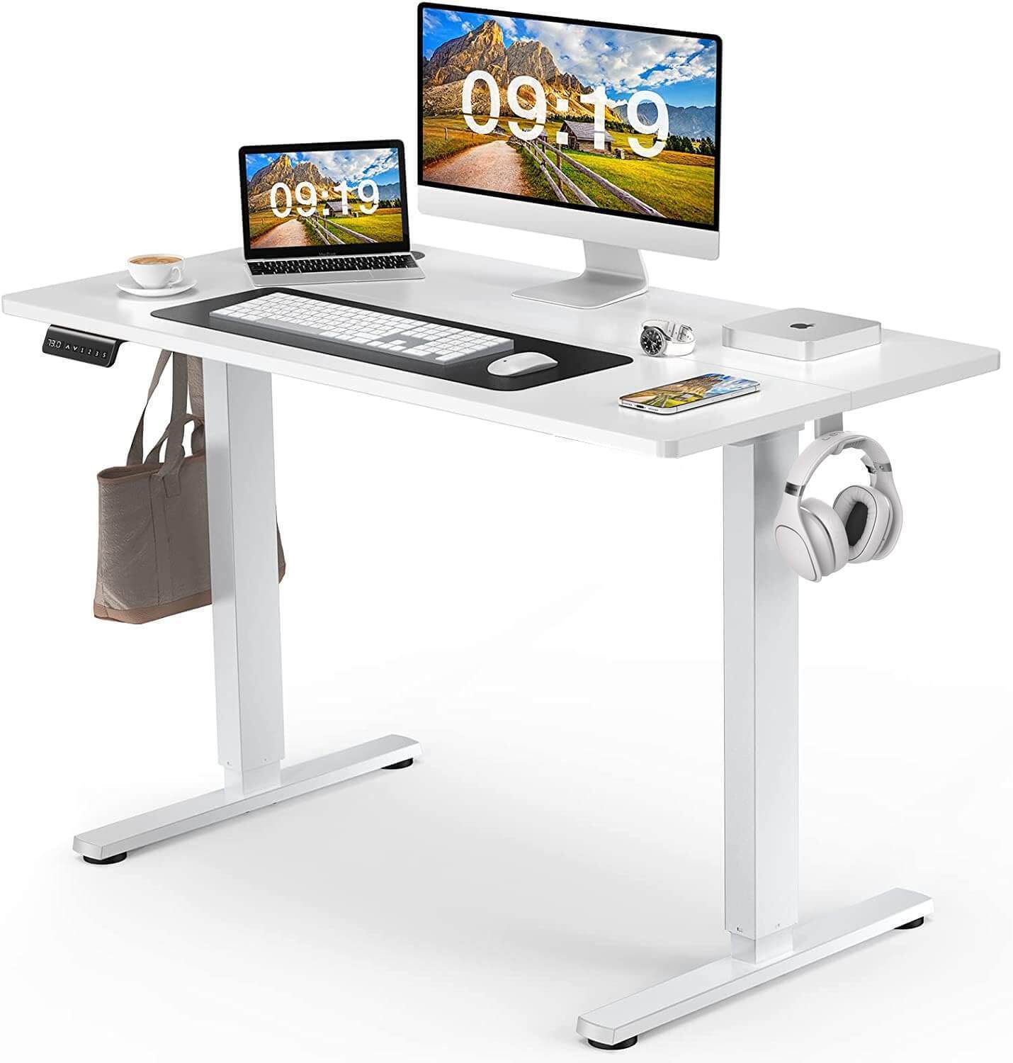 Electric Height Adjustable Standing Desk,Sit to Stand Ergonomic Computer Desk,White,48'' x 24"