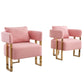 TS Modern decorative chair, living room side chair with gold metal legs, Teddy fleece upholstered metal foot sofas 2PCS Pink