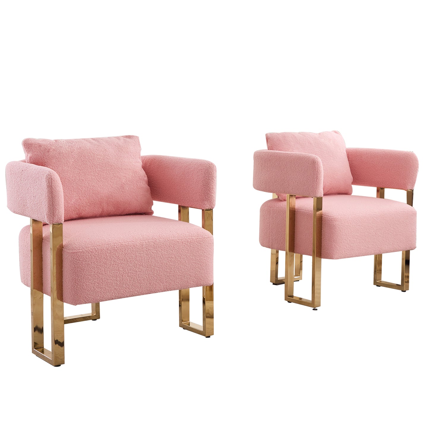 TS Modern decorative chair, living room side chair with gold metal legs, Teddy fleece upholstered metal foot sofas 2PCS Pink