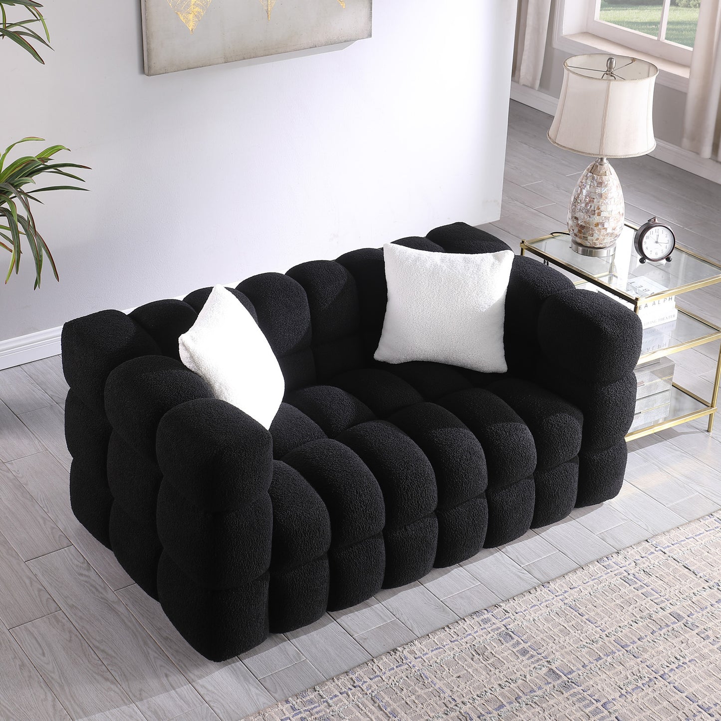 62.2 Length ,35.83" depth, sofa, boucle sofa, 3-seater