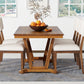 Rustic 5-piece Dining Table Set with 4 Upholstered Chairs, 59-inch Rectangular Dining Table with Trestle Table Base, Walnut