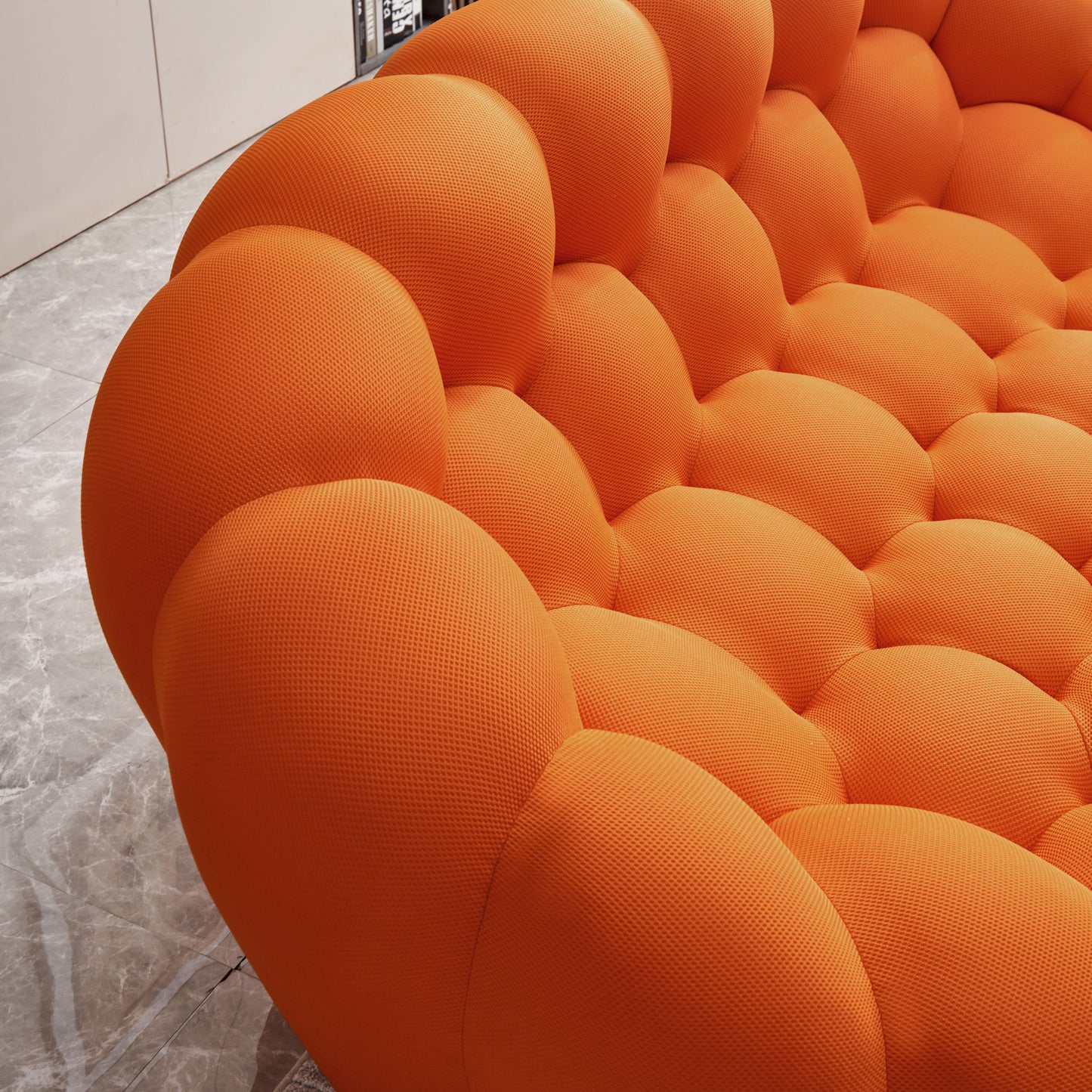 74.8" Modern Loveseat Bubble Sofa Couch, 2 Seater Upholstered Floor Sofa, Honeycomb Shaped Bubble Couch with 3D Textile Mesh Fabric - (Orange)