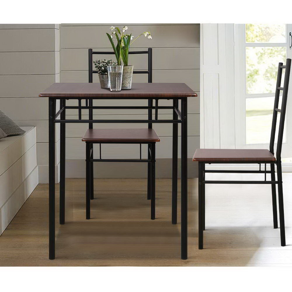 Artiss Metal Table and Chairs - Walnut & Black-3