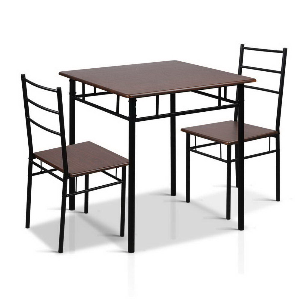 Artiss Metal Table and Chairs - Walnut & Black-0