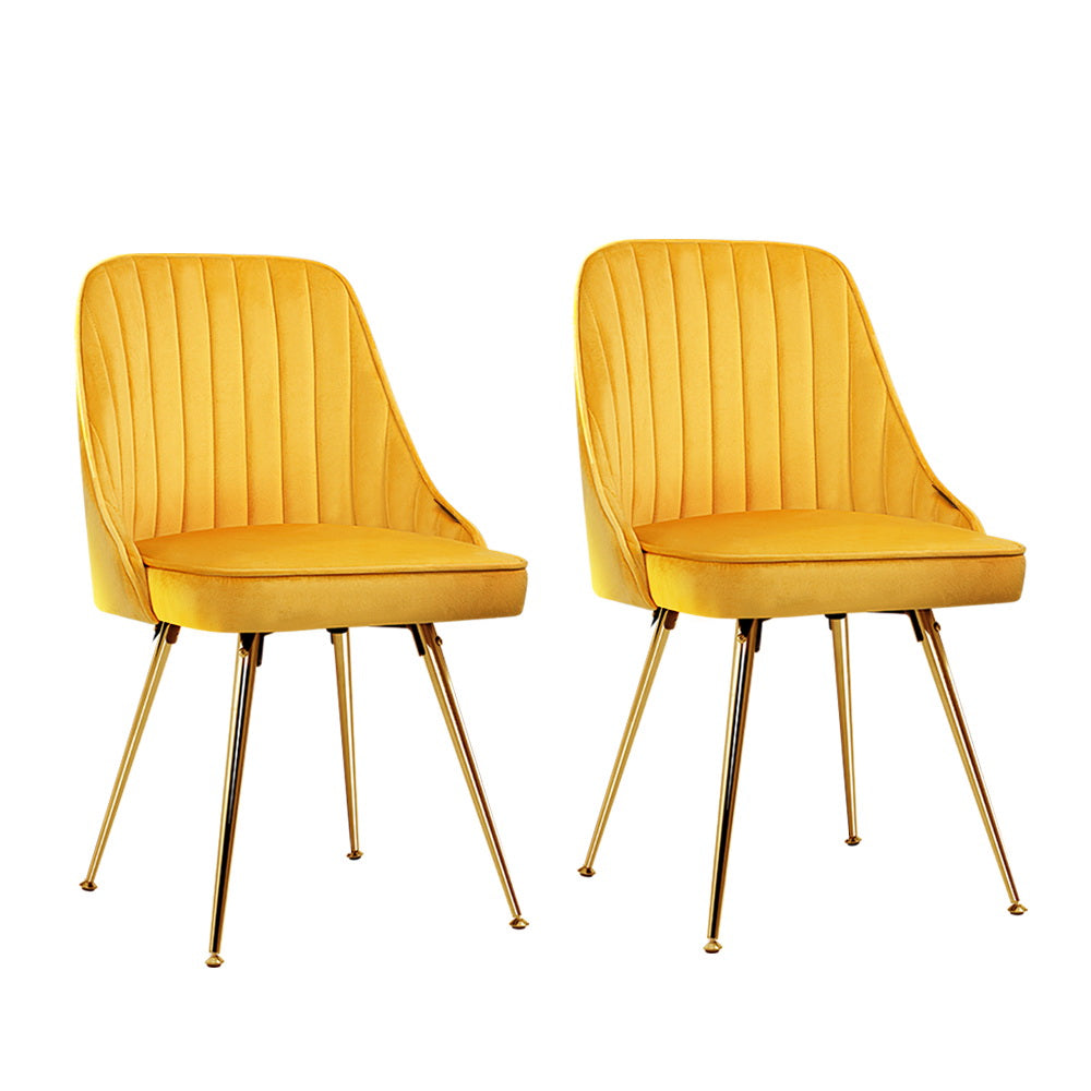 Artiss Set of 2 Dining Chairs Retro Chair Cafe Kitchen Modern Metal Legs Velvet Yellow-0