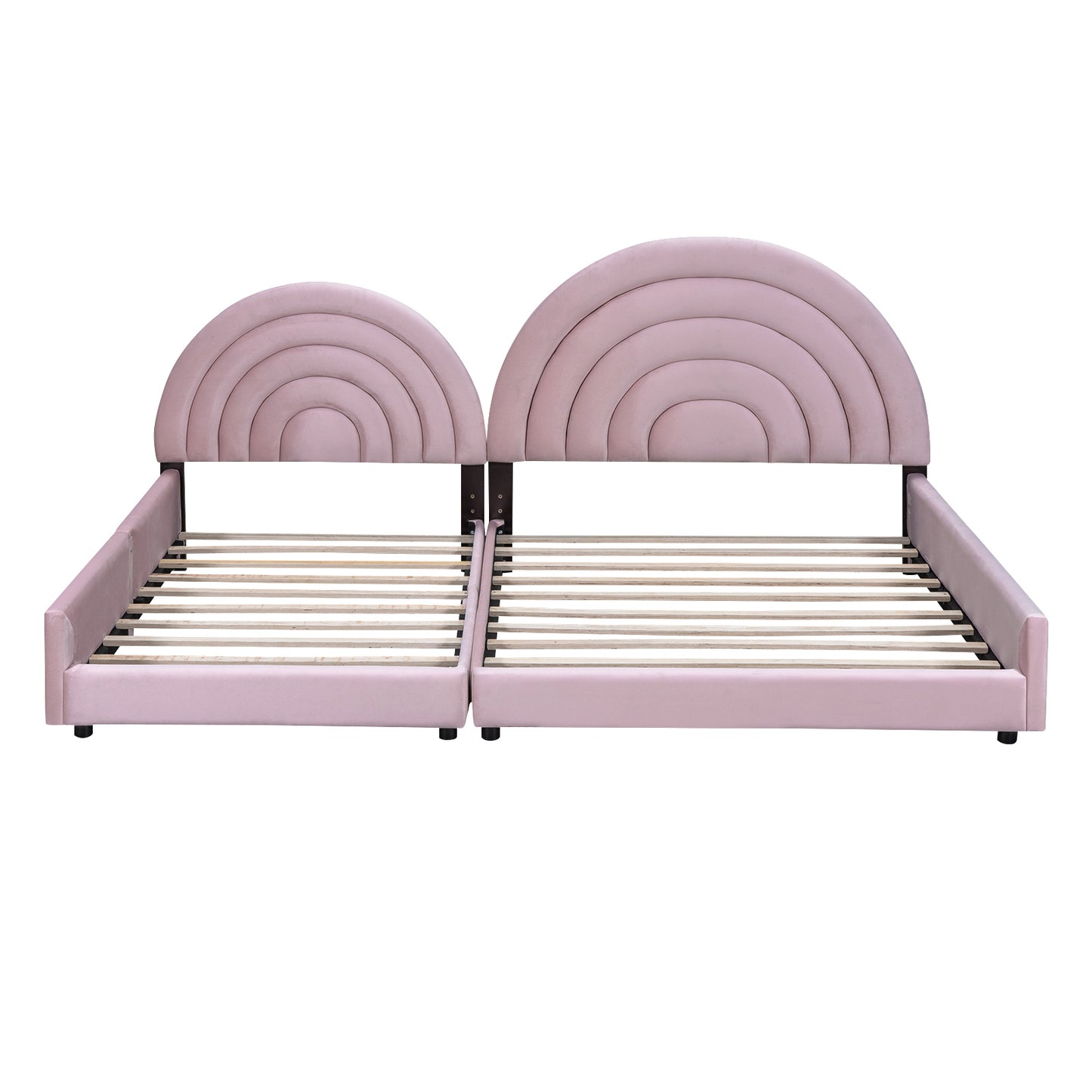 Twin+Full Upholstered Platform Bed Set with Semicircular Headboard, Pink