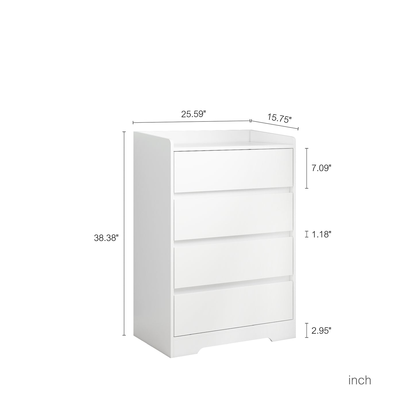 4 Drawer Dresser, Chest of Drawers Without Handle, 100% Waterproof, Modern Wooden Cabinet with Sturdy Frame