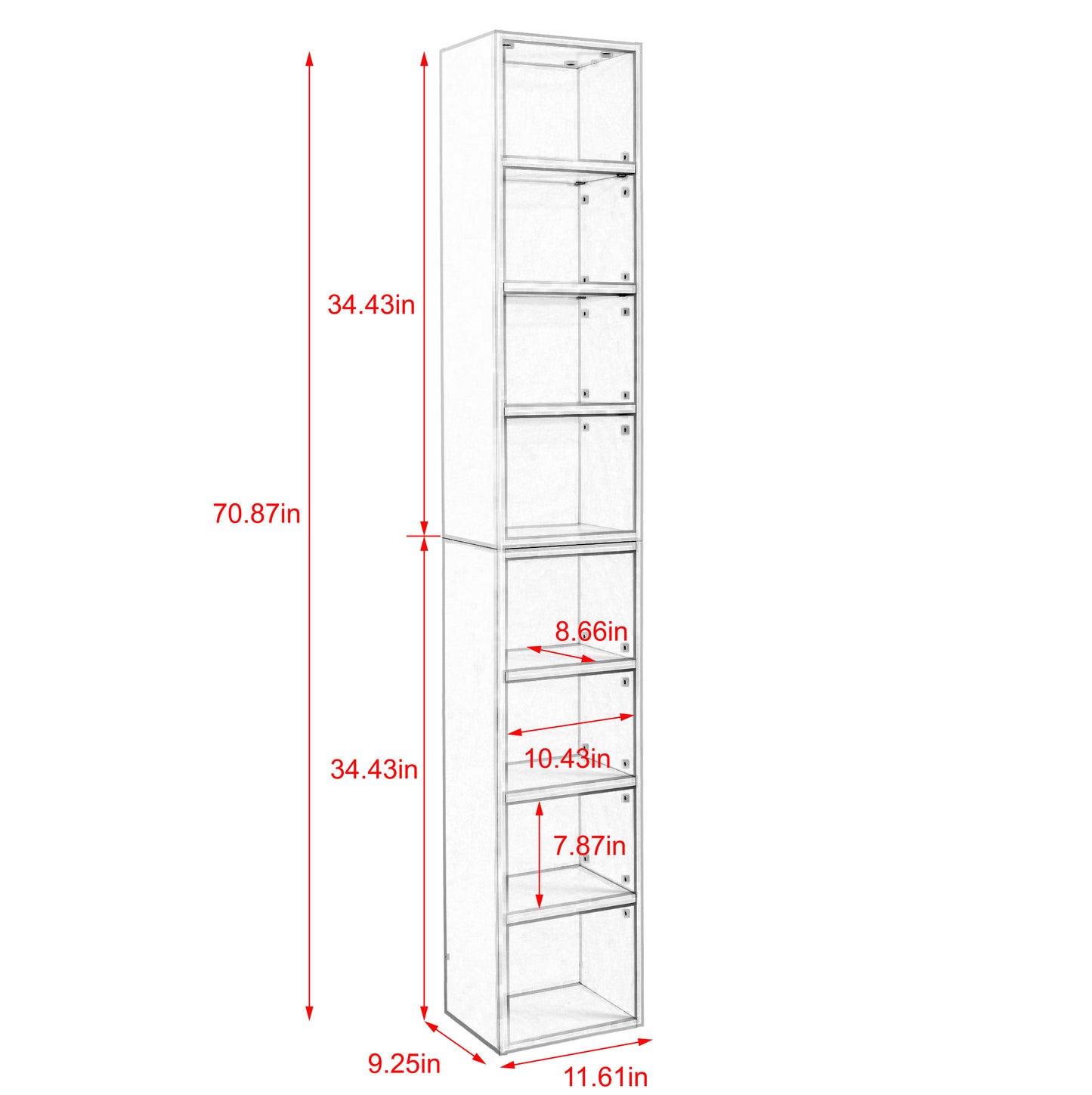 8-Tier Media Tower Rack, CD DVD Slim Storage Cabinet with Adjustable Shelves, Tall Narrow Bookcase Display Bookshelf