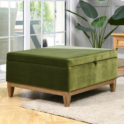 Knox 35' Square Storage Cocktail Ottoman, Olive Green Performance Velvet