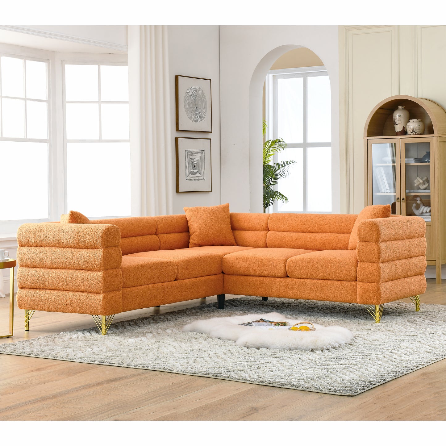 81.5-Inch Oversized Corner Sofa, L-Shaped Sectional Couch,   5-Seater Corner Sofas with 3 Cushions for Living Room, Bedroom, Apartment, Office