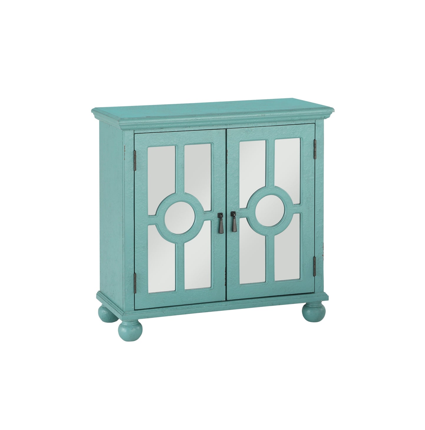 Classic Storage Cabinet 1pc Modern Traditional Accent Chest with Mirror Doors Antique Aqua Finish Pendant Pulls