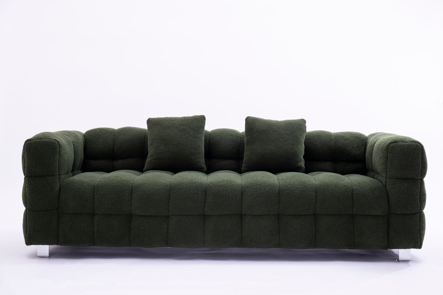 Sofa includes two pillows 80" green fleece