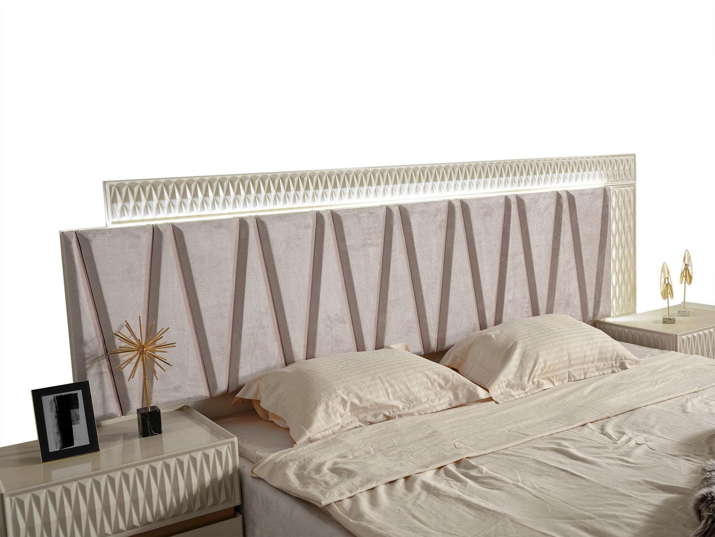 Delfano Modern Style Queen Bed Made with Wood in Beige