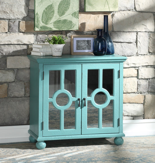 Classic Storage Cabinet 1pc Modern Traditional Accent Chest with Mirror Doors Antique Aqua Finish Pendant Pulls