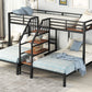Metal Twin over Twin & Twin Bunk Bed, Triple Bunk Bed with Storage Shelves Staircase, Black