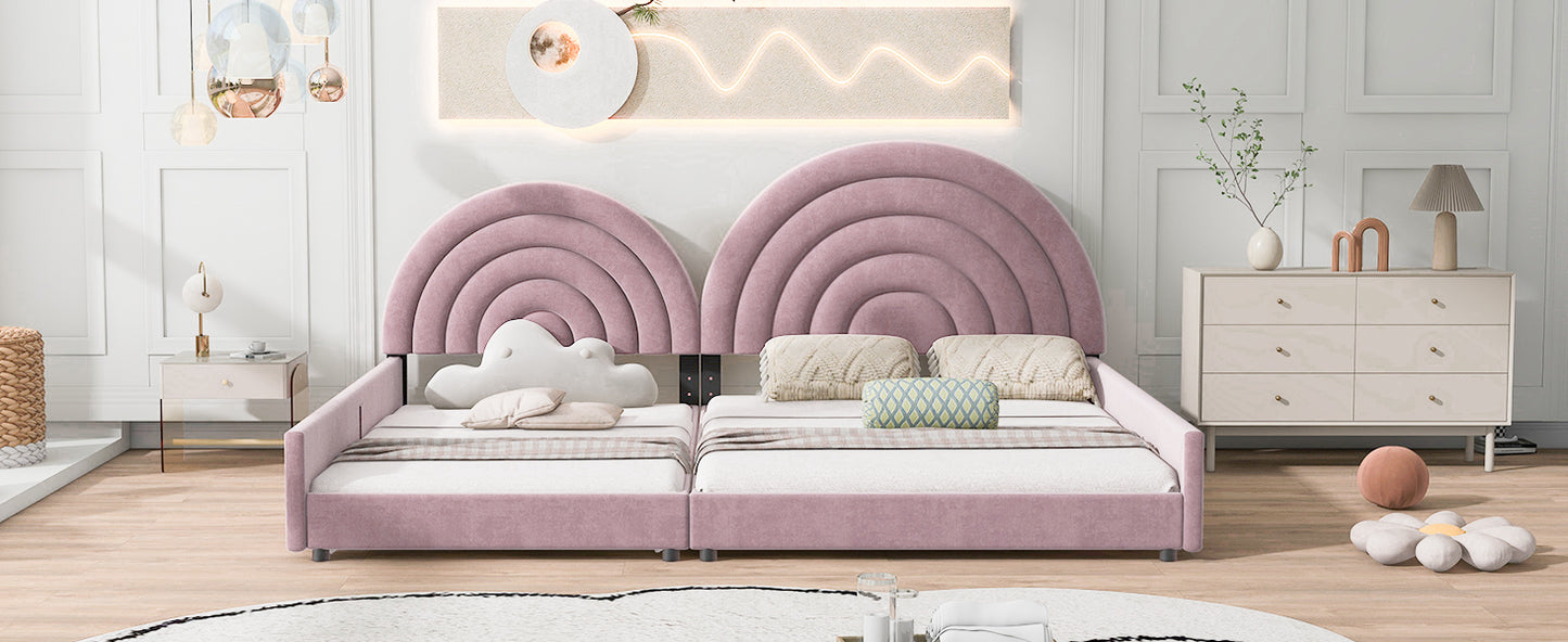 Twin+Full Upholstered Platform Bed Set with Semicircular Headboard, Pink