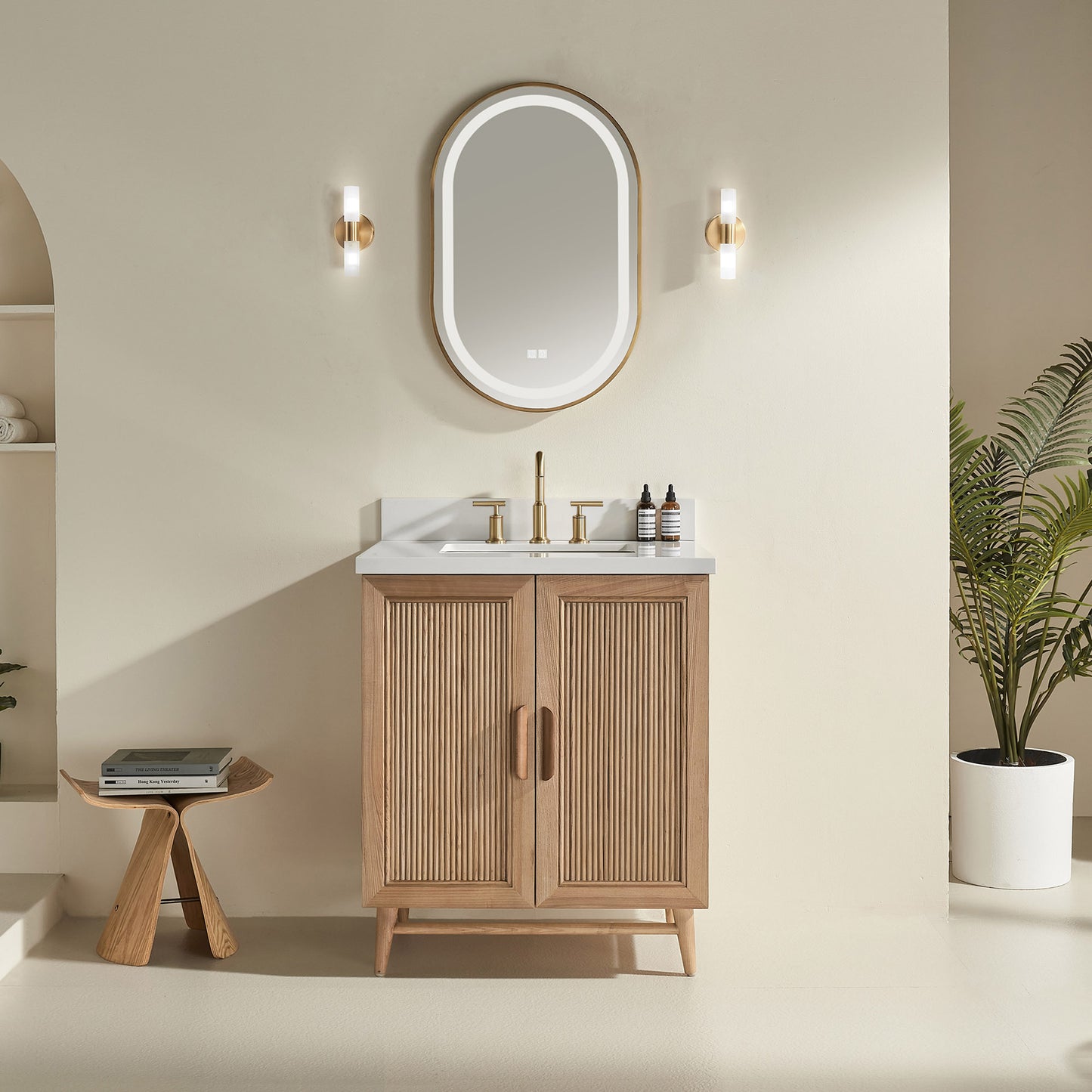 Fully Assembled 30''  Light Coffee Freestanding Single Sink Bathroom Vanity with Solid Wood Construction and Engineered White Top