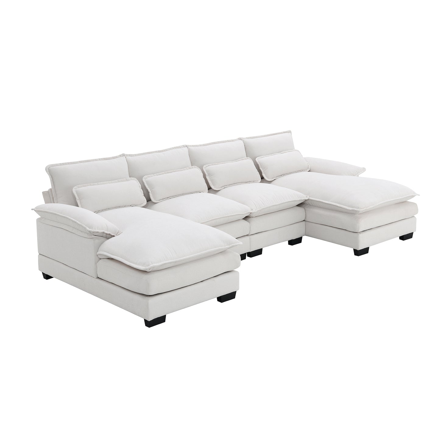 109.8*55.9" Modern U-shaped Sectional Sofa with Waist Pillows,6-seat Upholstered Symmetrical Sofa Furniture, Sleeper Sofa Couch with Chaise Lounge