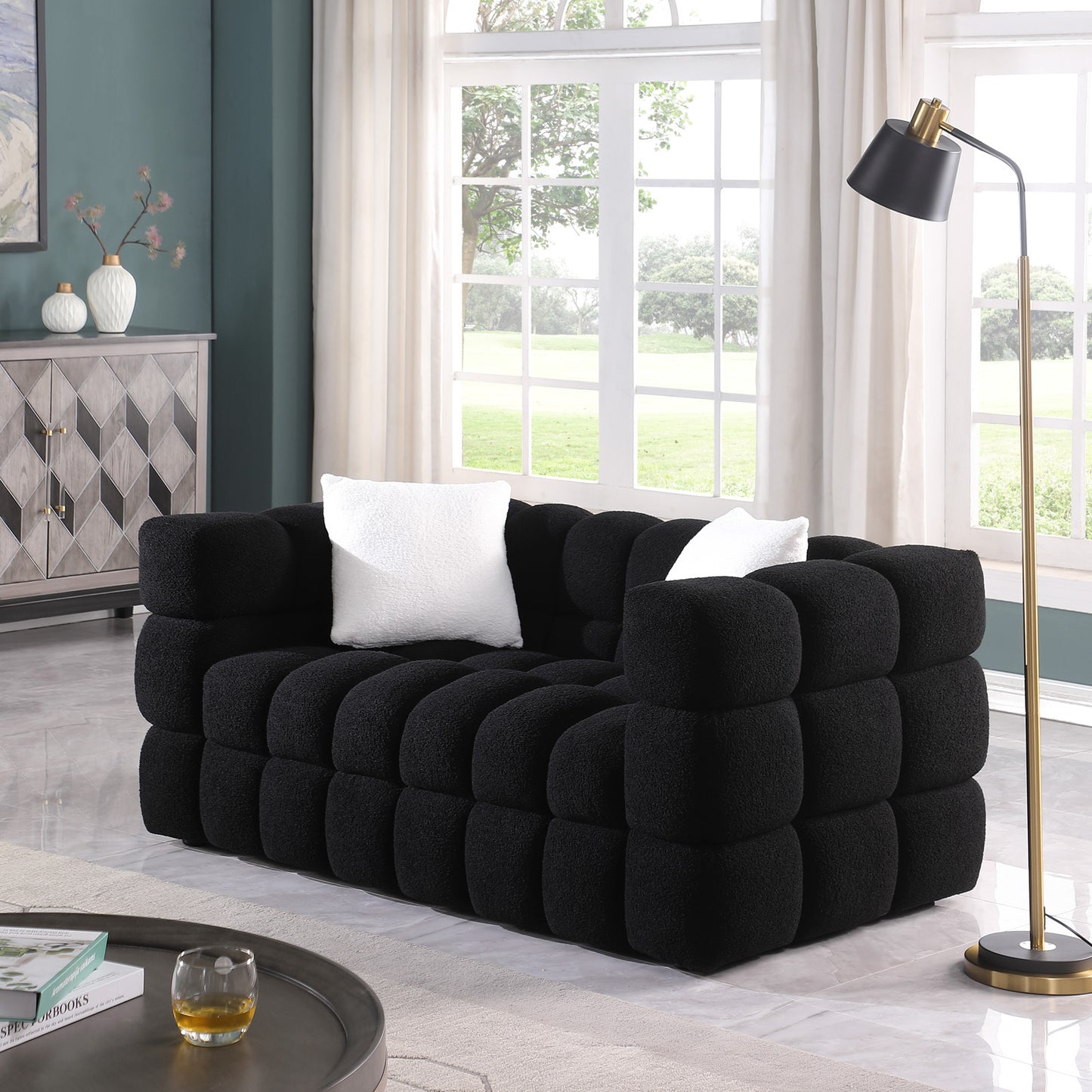 62.2 Length ,35.83" depth, sofa, boucle sofa, 3-seater