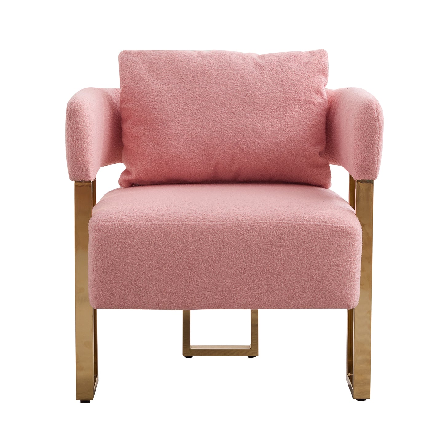 TS Modern decorative chair, living room side chair with gold metal legs, Teddy fleece upholstered metal foot sofas 2PCS Pink