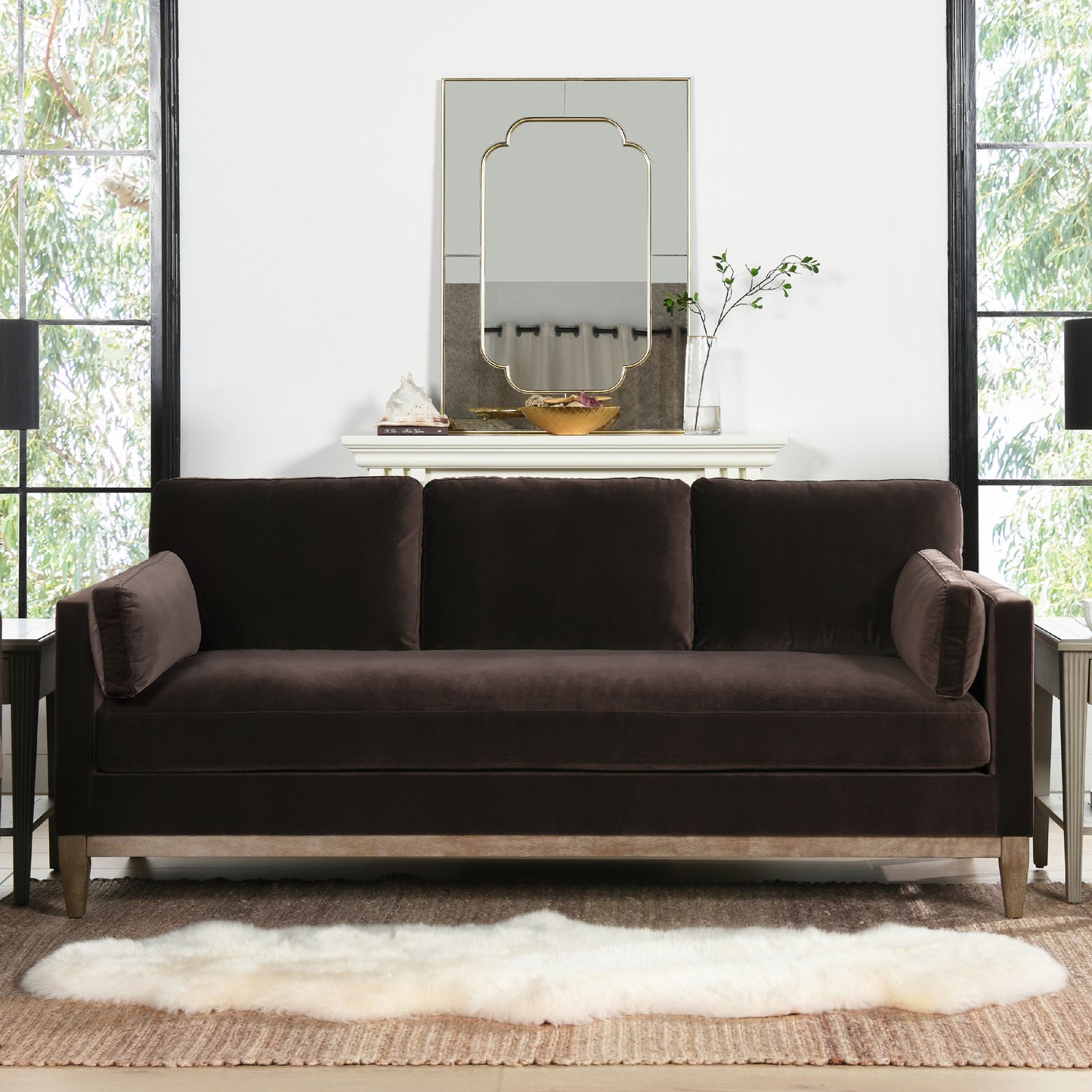 Knox 84' Modern Farmhouse Sofa, Deep Brown Performance Velvet