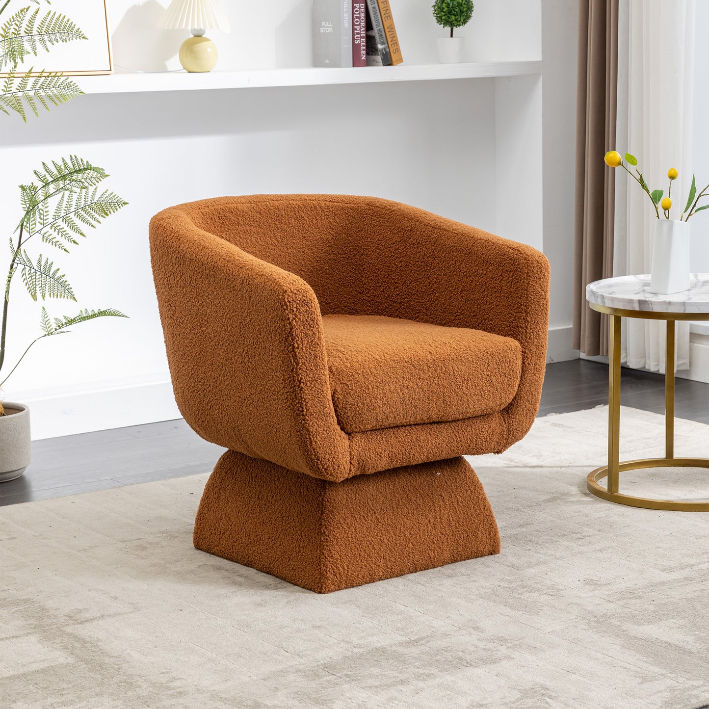 28"W Swivel Accent Chair , 360 Degree Club Chair, Leisure Chair (Caramel Boucle)