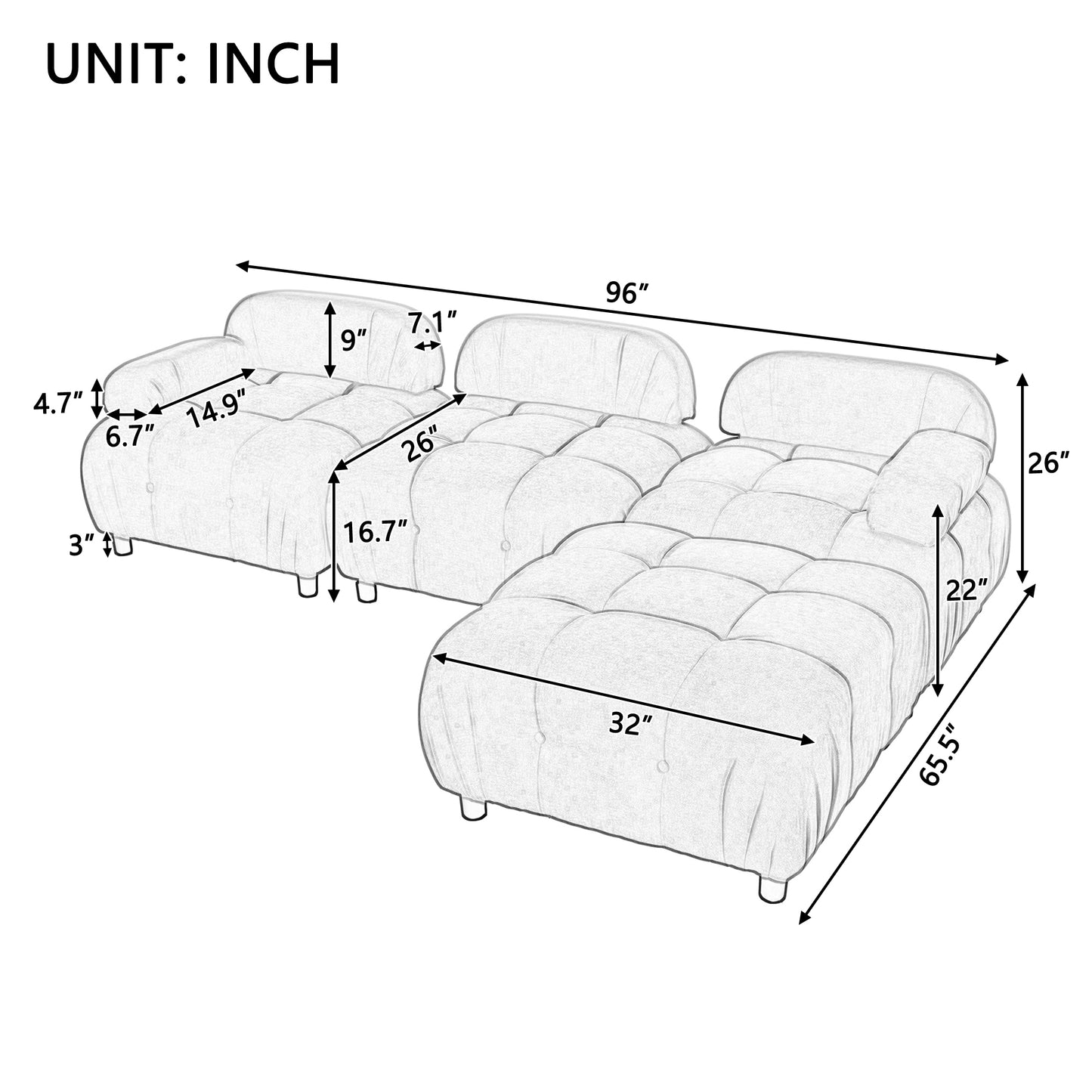 Upholstery Modular Convertible Sectional Sofa, L Shaped Couch with Reversible Chaise