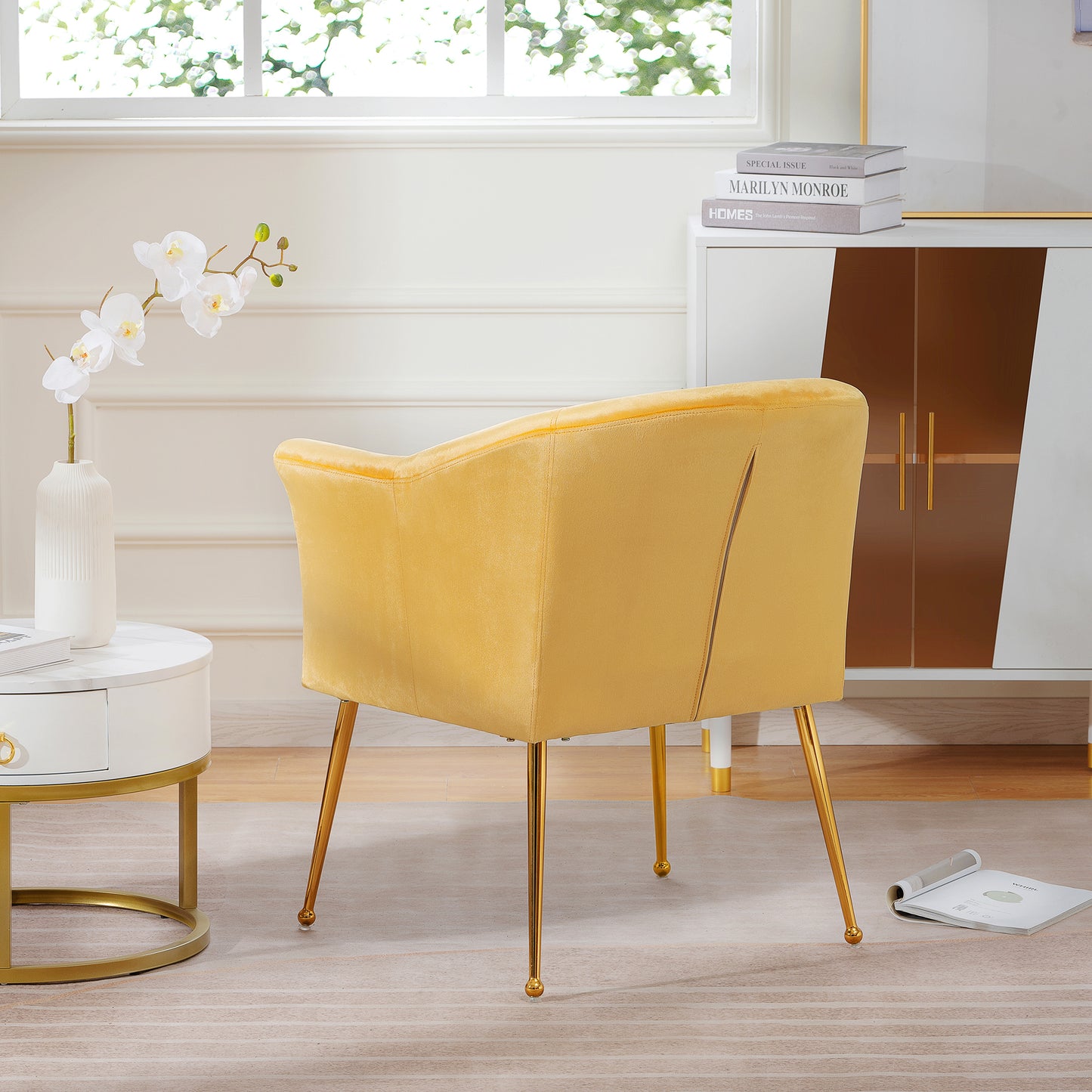 Velvet Accent Chair with  Wood Frame, Modern Armchair Club Leisure Chair with Gold Metal Legs