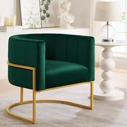 Upholstered Velvet Accent Chair with Golden Metal Stand,Mid-Century with Curve Backrest  -Jade( Emerald)
