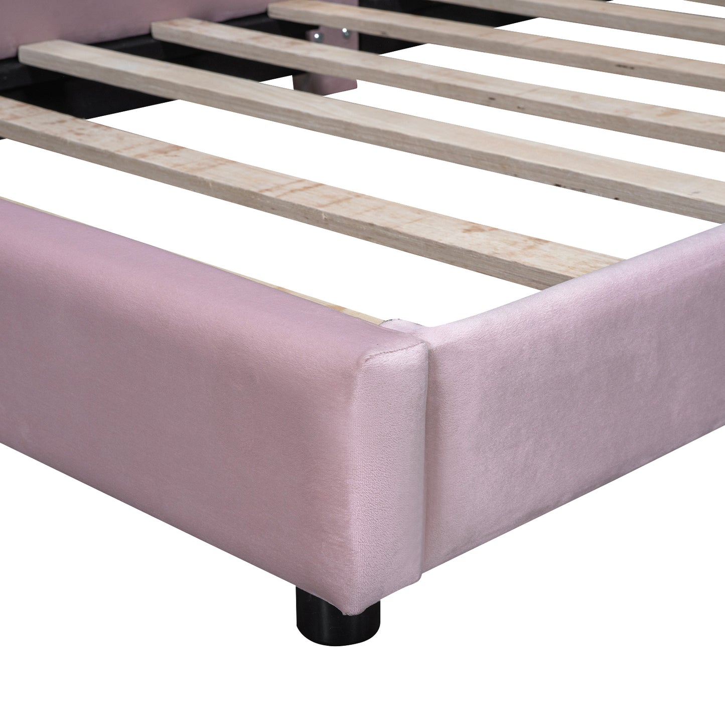 Twin+Full Upholstered Platform Bed Set with Semicircular Headboard, Pink