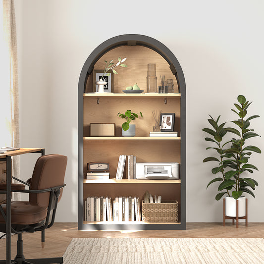 4-Tier Black Arched Bookshelf, 43' Tall Arched Bookcase with Storage Shelves