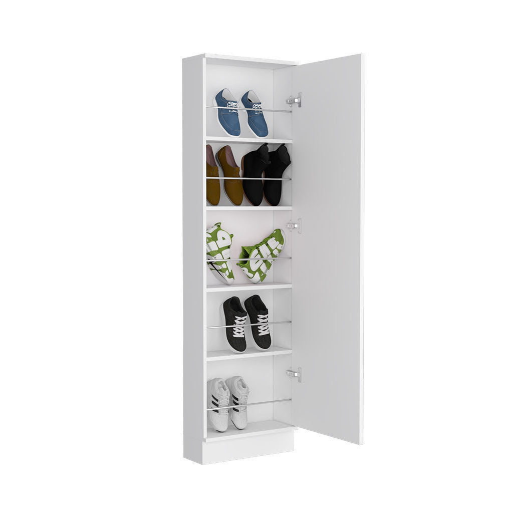 Leto Xl Shoe Rack, Mirror, Five Interior Shelves, Single Door Cabinet -White