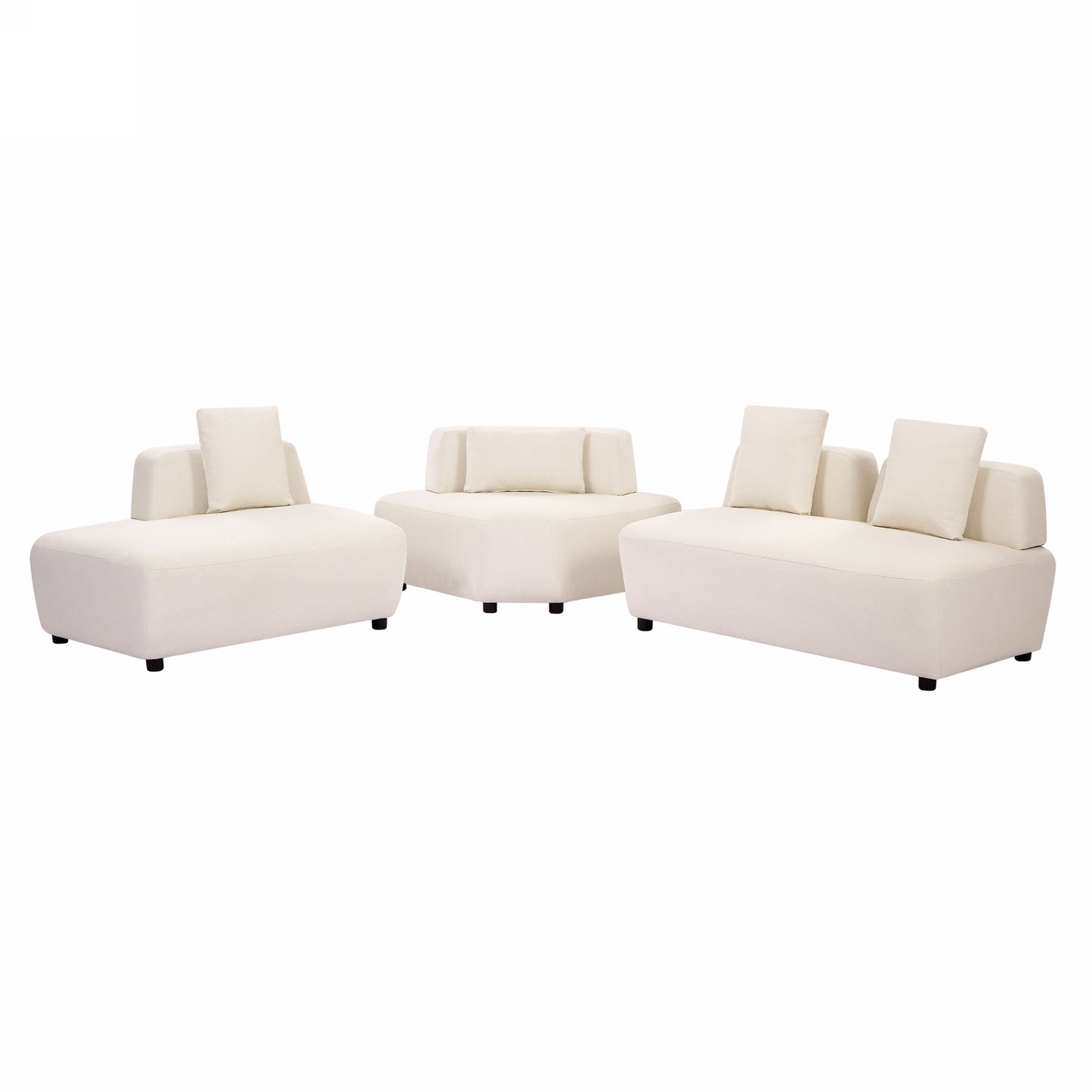 Contemporary 3-piece Sectional Sofa Free Convertible sofa with Four Removable Pillows for Living Room, Beige