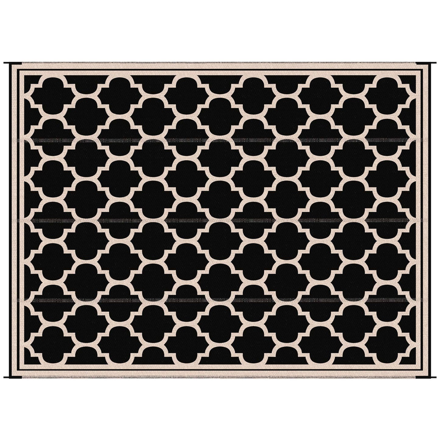 Outsunny Reversible Outdoor Rug Carpet, 9' x 18' Waterproof Plastic Straw Rug, Portable RV Camping Rugs with Carry Bag, Large Floor Mat, Black & Beige