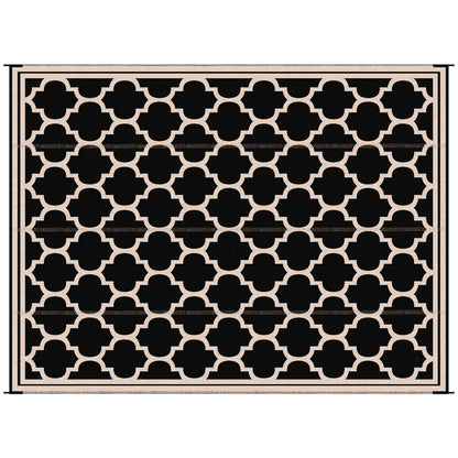 Outsunny Reversible Outdoor Rug Carpet, 9' x 18' Waterproof Plastic Straw Rug, Portable RV Camping Rugs with Carry Bag, Large Floor Mat, Black & Beige