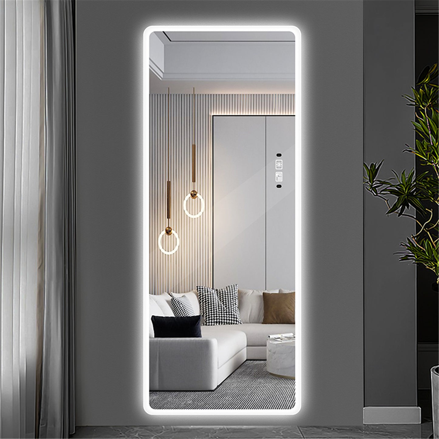 Full Length Mirror Lighted Vanity Body Mirror LED Mirror Wall-Mounted Mirror Intelligent Human Body Induction Mirrors Big Size Rounded Corners