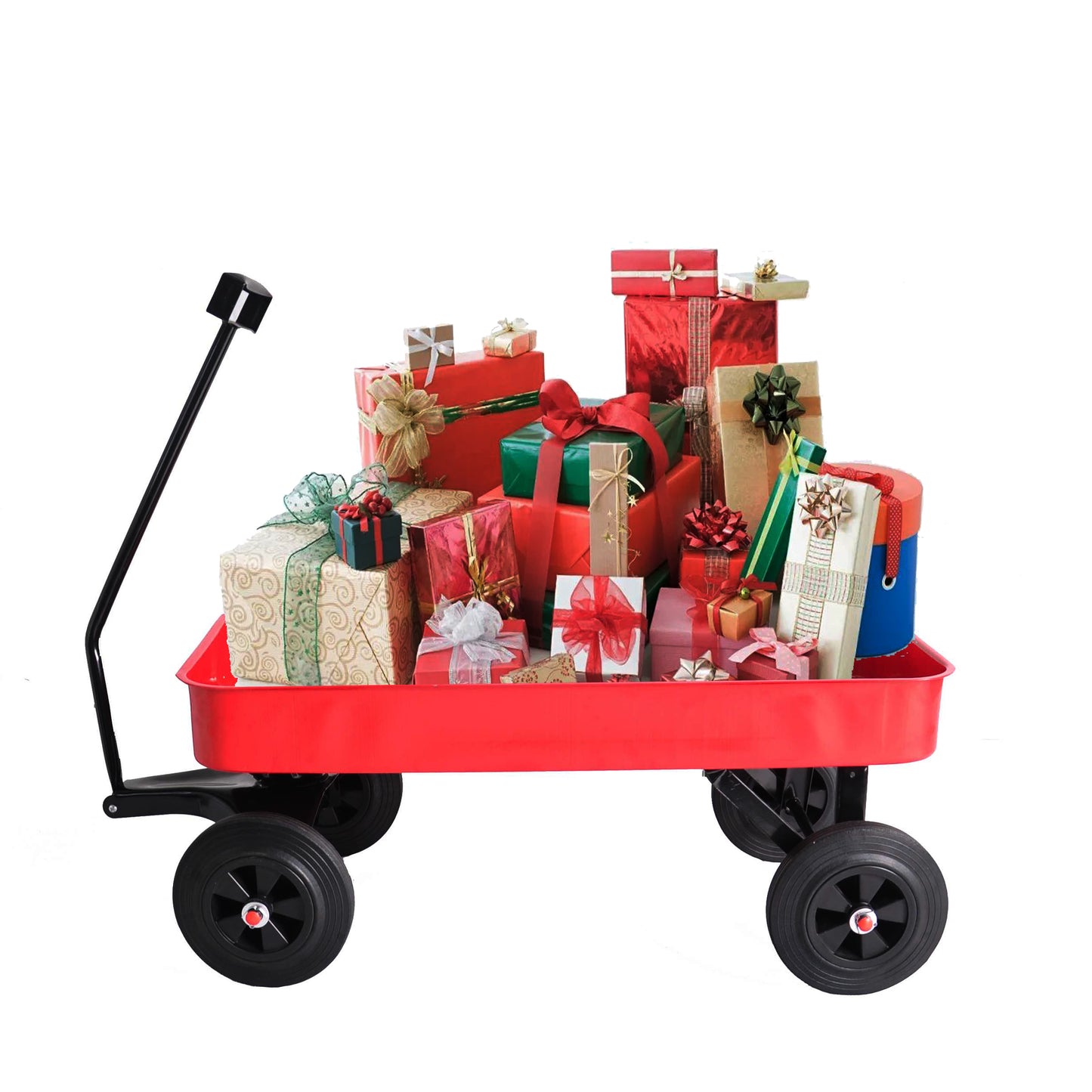 Garden cart Reuniong  Railing,  solid Wheels, All Terrain Cargo Wagon with 280lbs Weight Capacity, Red