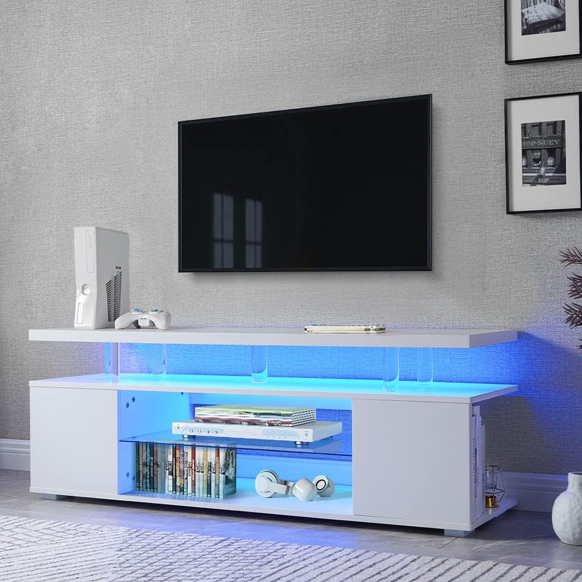 TV Stand for 70 Inch TV LED Gaming Entertainment Center Media Storage Console Table with Large Side Cabinet -White