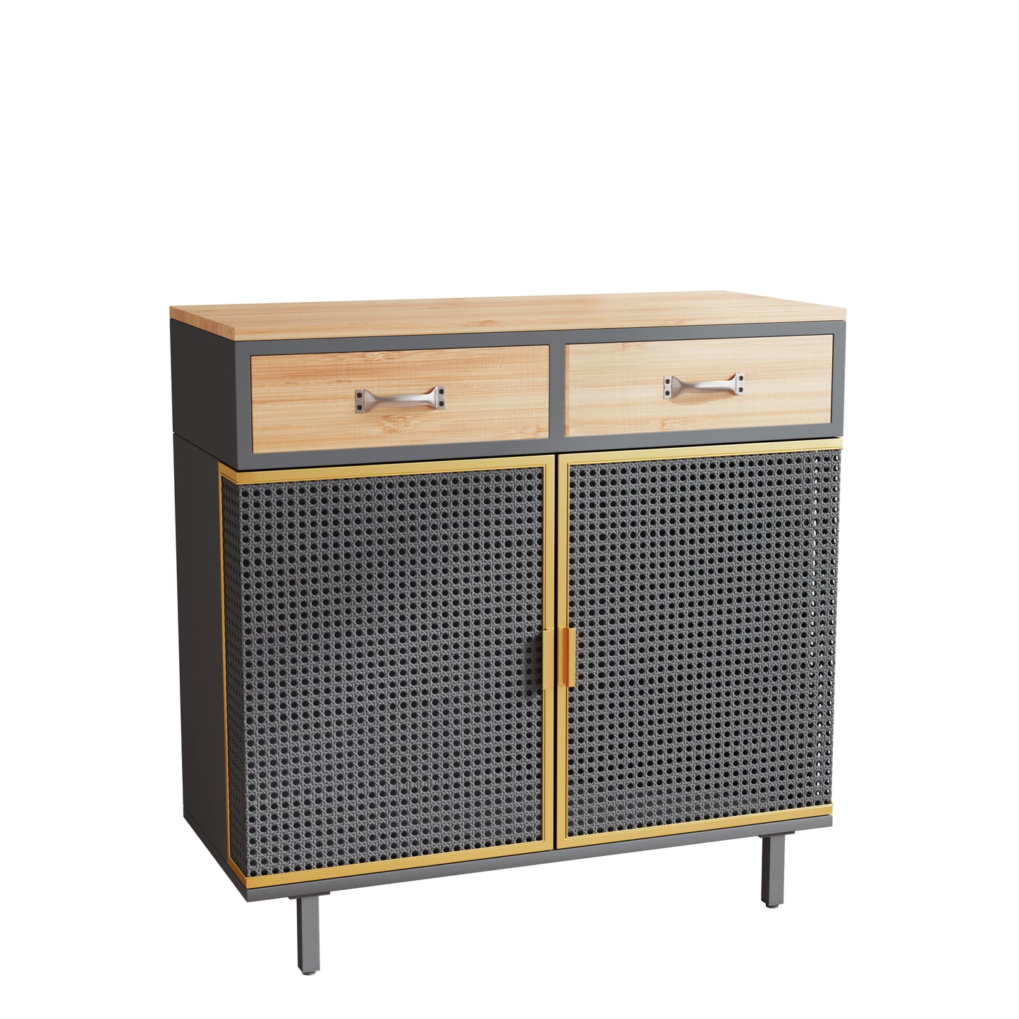 31.5"Wide 2 Drawer Sideboard, Modern Furniture Decor, Made with Iron+ Carbonized Bamboo, Easy Assembly