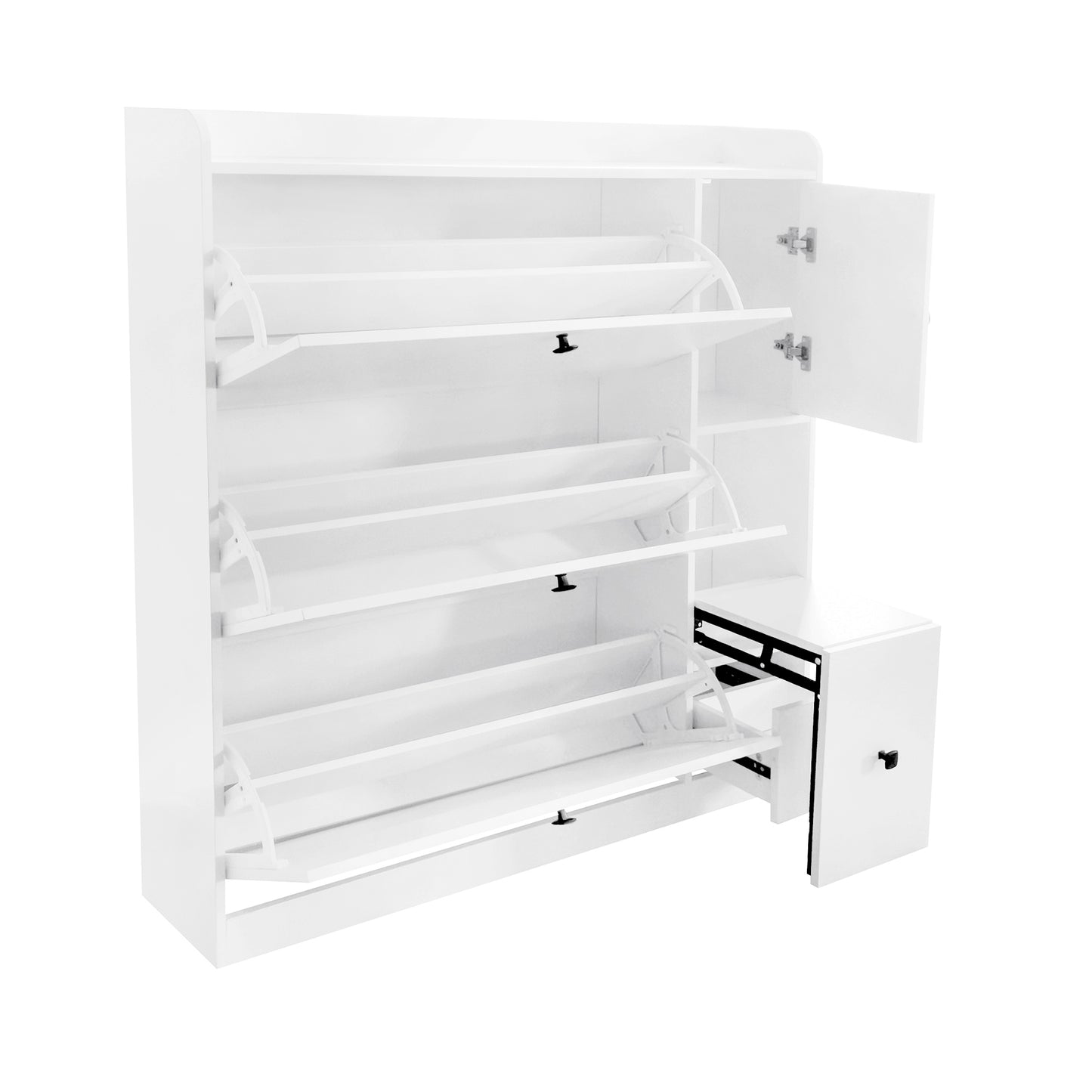 ON-TREND Versatile Shoe Cabinet with 3 Flip Drawers, Maximum Storage Entryway Organizer with Drawer, Free Standing Shoe Rack with Pull-down Seat for Hallway, White