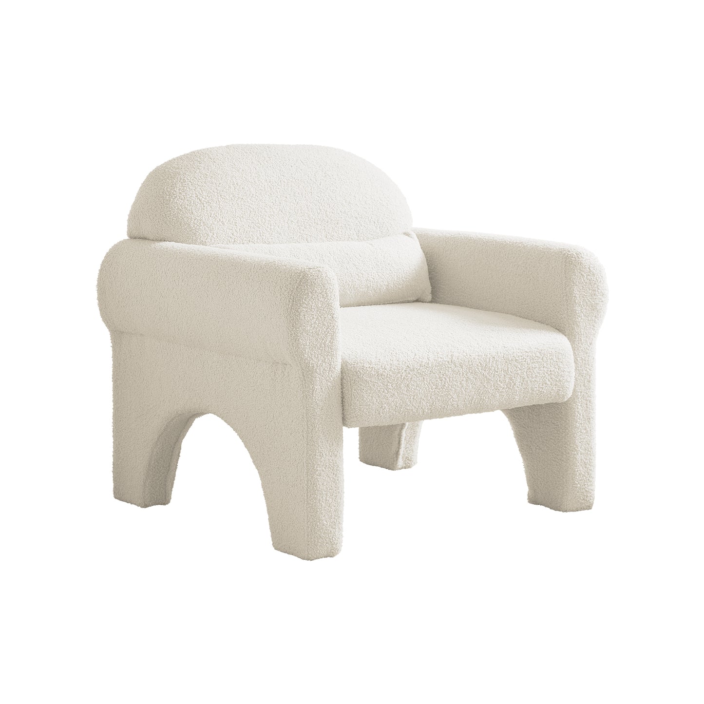 Modern boucle accent chair with lumbar pillow