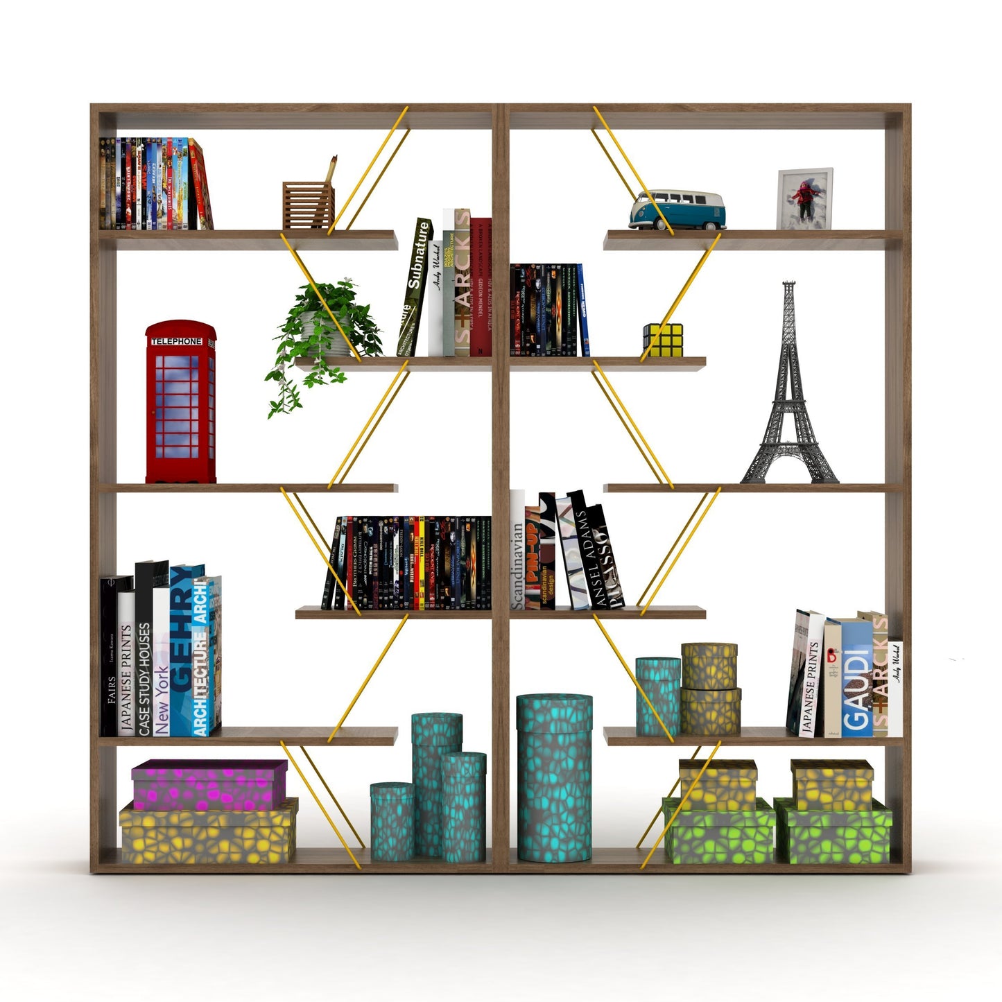 Furnish Home Store Wood Frame Etagere Open Back 6 Shelves Bookcase Industrial Bookshelf