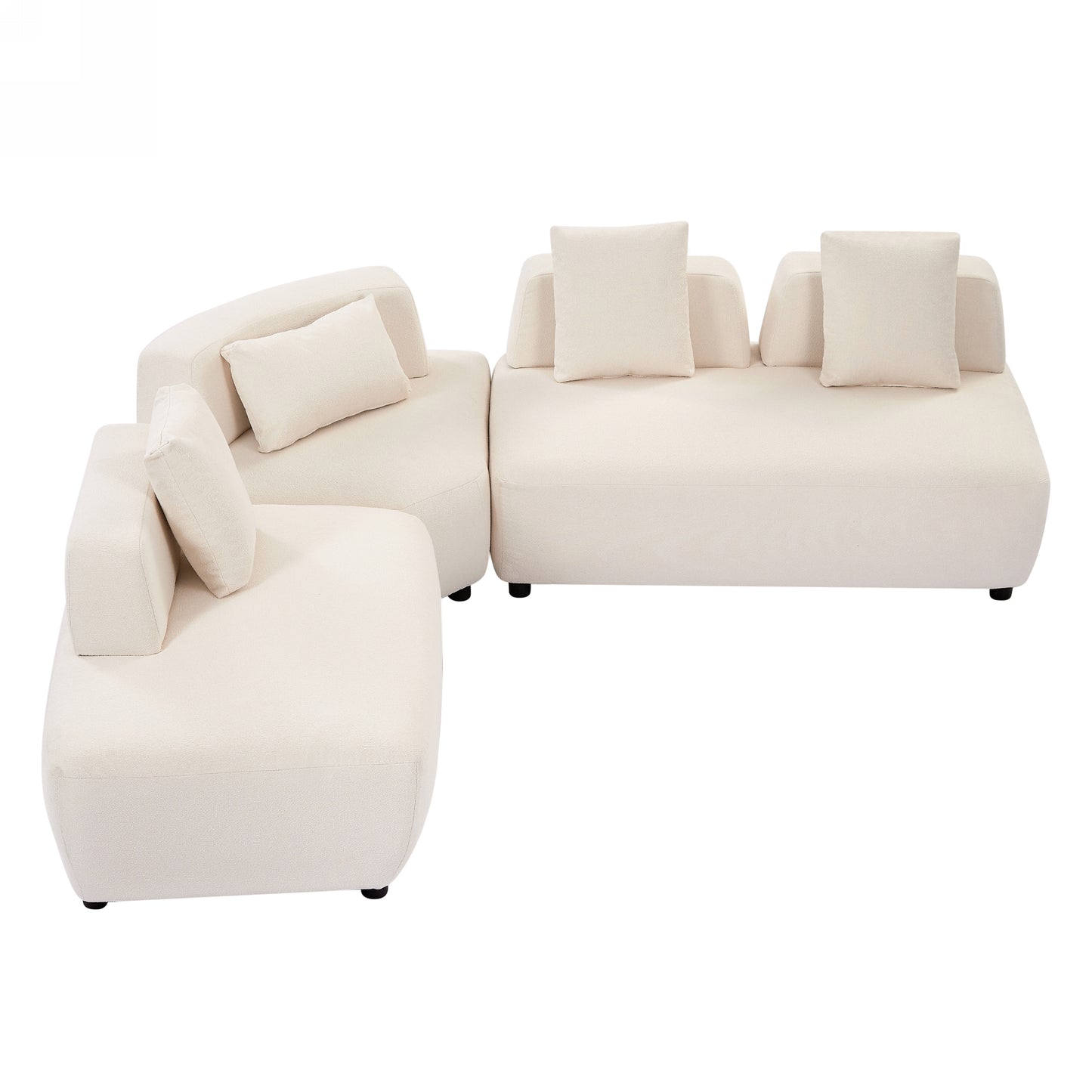 Contemporary 3-piece Sectional Sofa Free Convertible sofa with Four Removable Pillows for Living Room, Beige