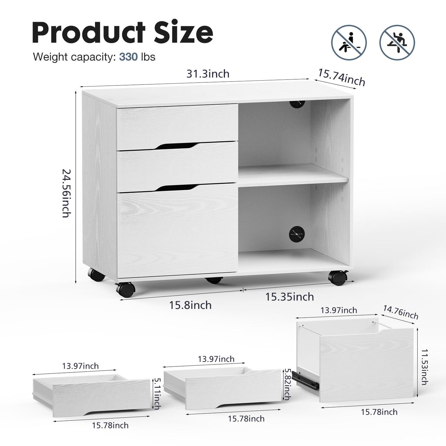 Filing Cabinet, 4-Drawer File Cabinet for Home Office, Mobile Lateral Filing Cabinet, Printer Stand with Open Storage Shelves