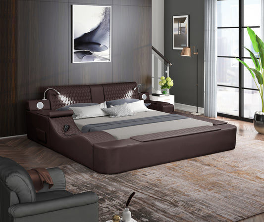 Zoya Smart Multifunctional Queen Size Bed Made with Wood in Brown