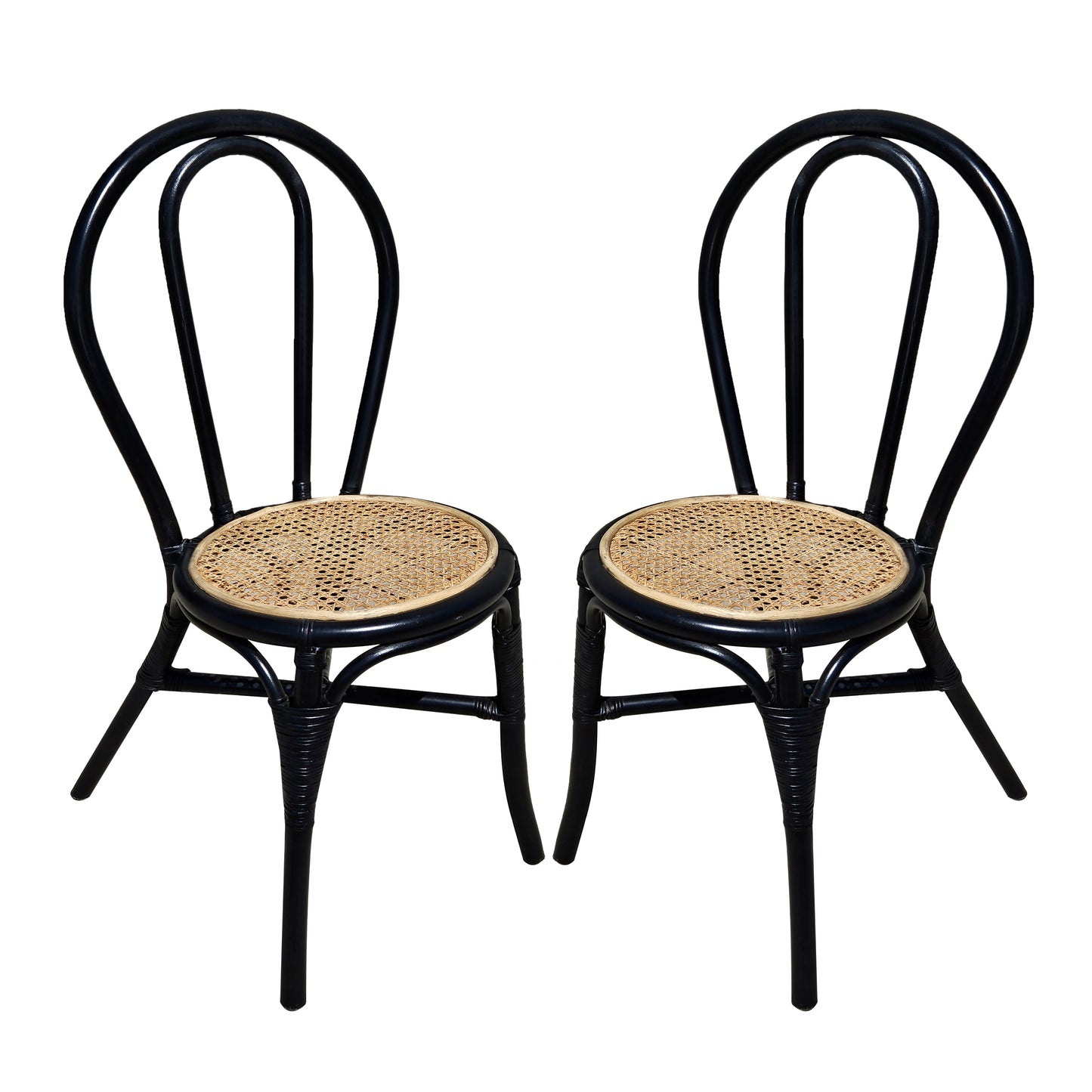 Black Rattan Dining Chair-Set of 2