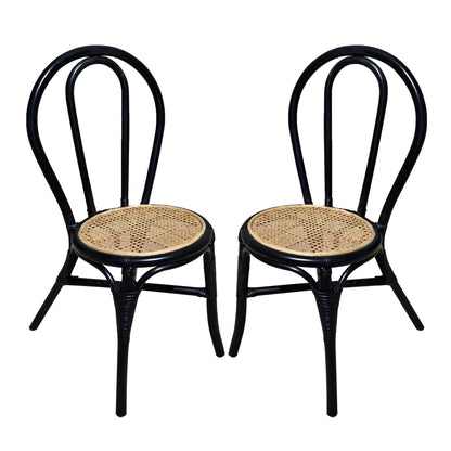 Black Rattan Dining Chair-Set of 2