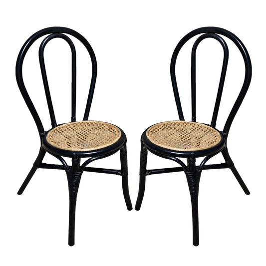 Black Rattan Dining Chair-Set of 2